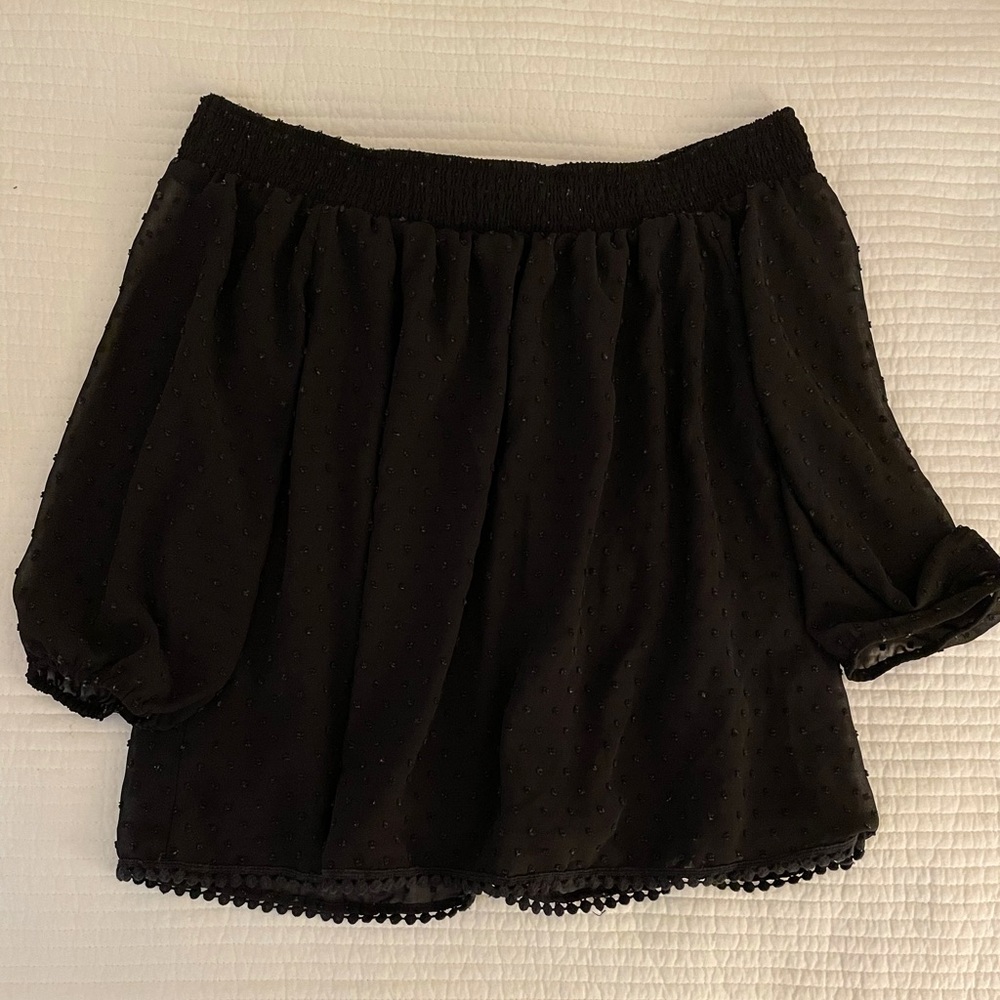 Black French Dot Off The Shoulder Shirt